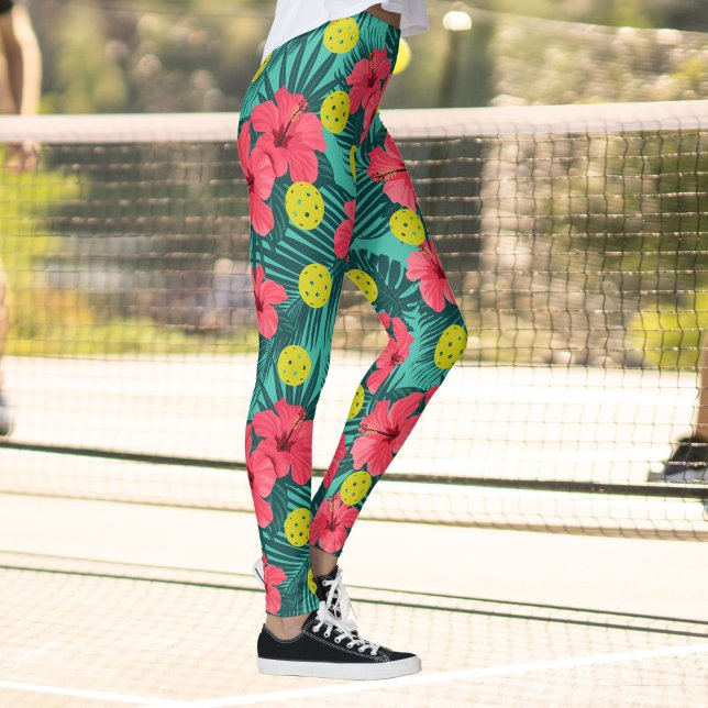 Leggings Fun Pickleball Tropical Hibiscus Flower Sports (Subido por el creador)
