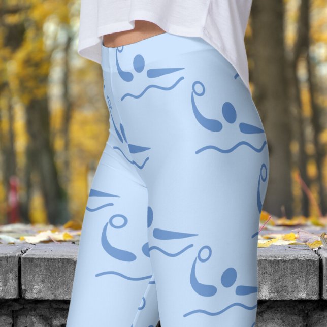 Leggings Fun Slate Blue Womens Water Polo Pattern (Womens Water Polo on Slate Blue Gray Leggings)