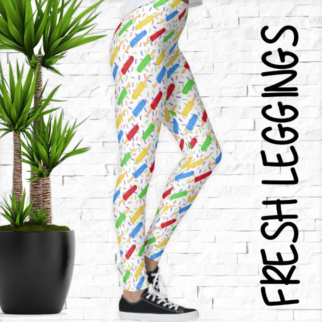 Leggings Fun Summer Ice Pops and Sprinkles Pattern (Fresh Summer Leggings with Fun, Colorful Popsicle Pattern!)