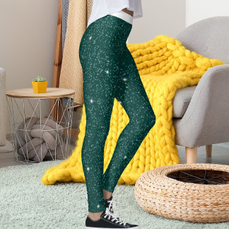 Leggings Fun Women White Green Blue Striped Sparkle Glitter