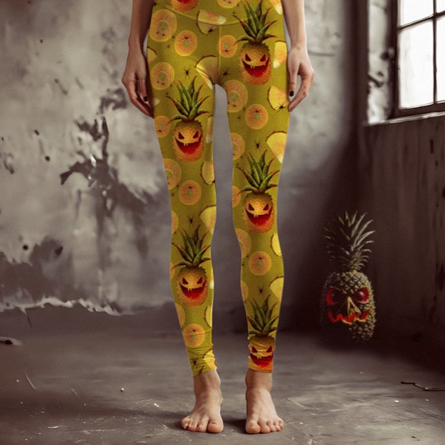 Leggings Fun Yellow de la espeluznante piña Halloween (Subido por el creador)