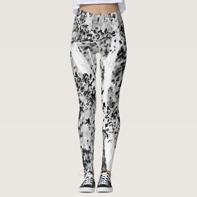Leggings Funcionamiento frondoso blanco y negro del (Anverso)