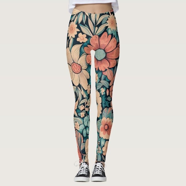Leggings Funda de almohada de flores bohemias (Anverso)