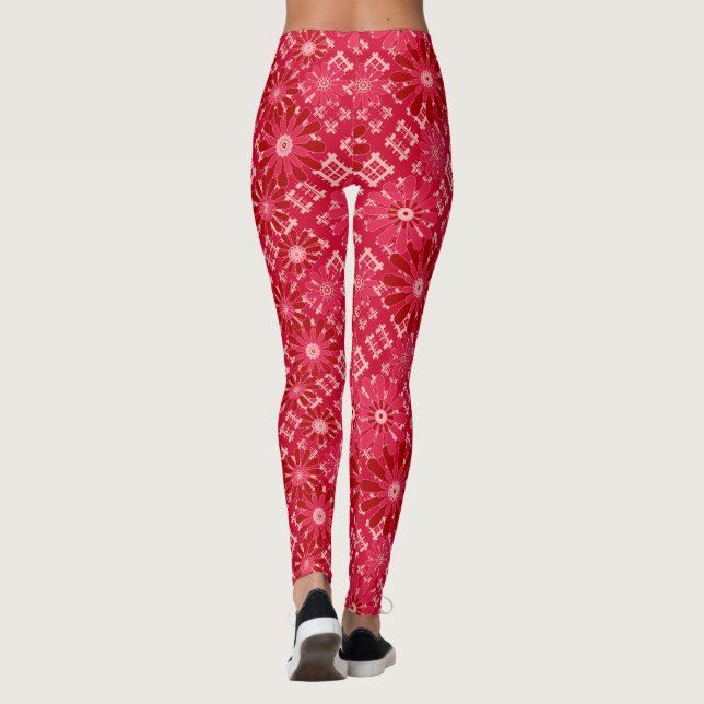 Leggings Funda floral , floral , plaid , rojo , rojo , rúst (Reverso)