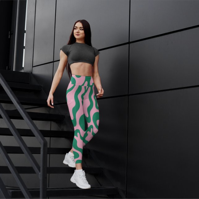 Leggings Fundido verde y rosa abstracto negro elegante (Subido por el creador)