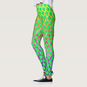 Leggings Fundo de traços em cores, cuadrados verde azulado.