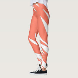 Leggings Funky Abstract Art Coral White