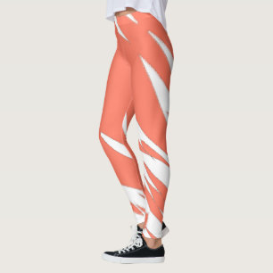 Leggings Funky Abstract Art Coral White
