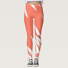Leggings Funky Abstract Art Coral White