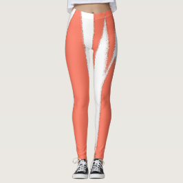 Leggings Funky Abstract Art Coral White
