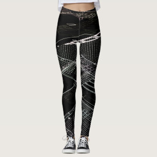 Leggings Funky Black White Electronic Circuit Board Retro