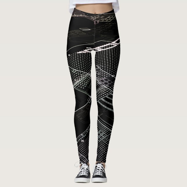 Leggings Funky Black White Electronic Circuit Board Retro (Anverso)