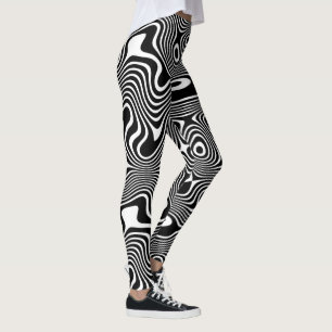 Leggings Funky Black/White Swirling Winling Stripes Pattern