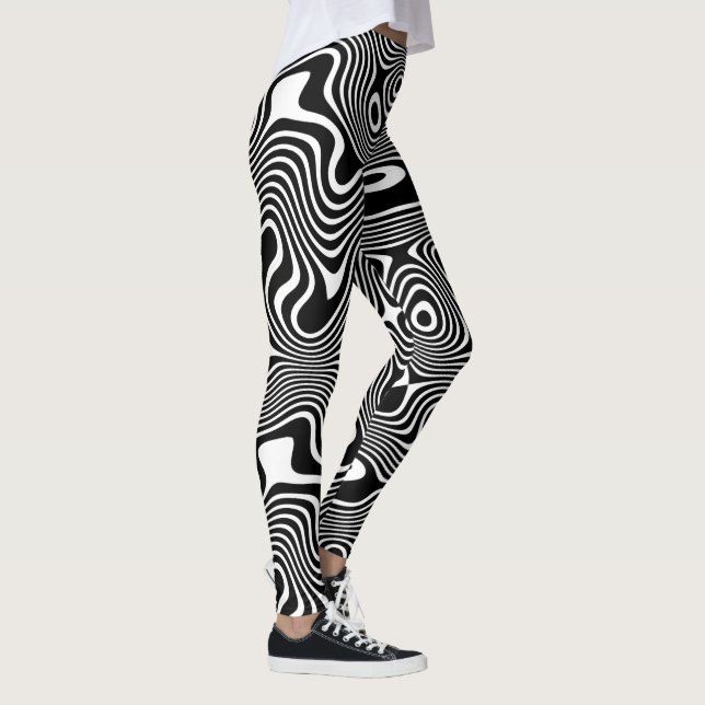 Leggings Funky Black/White Swirling Winling Stripes Pattern (Derecha)