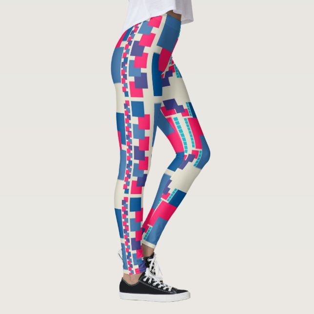 Leggings Funky Blue+Pink Square Pattern Leggambas, Psydefx  (Derecha)