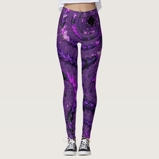 Leggings Funky Bold Boho Púrpura Abstracto Digital Fractal (Anverso)