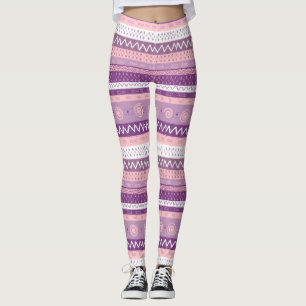 Leggings Funky, morado con varios patrones, blanco rosado