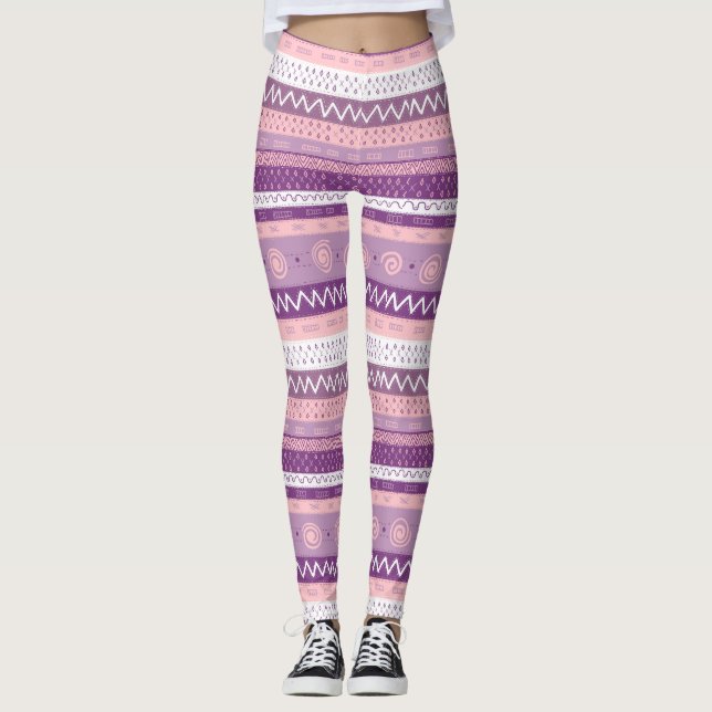 Leggings Funky, morado con varios patrones, blanco rosado (Anverso)