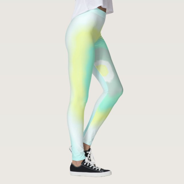 Leggings Funky Resumen Arte Amarillo Turquesa Pastel Tema (Derecha)