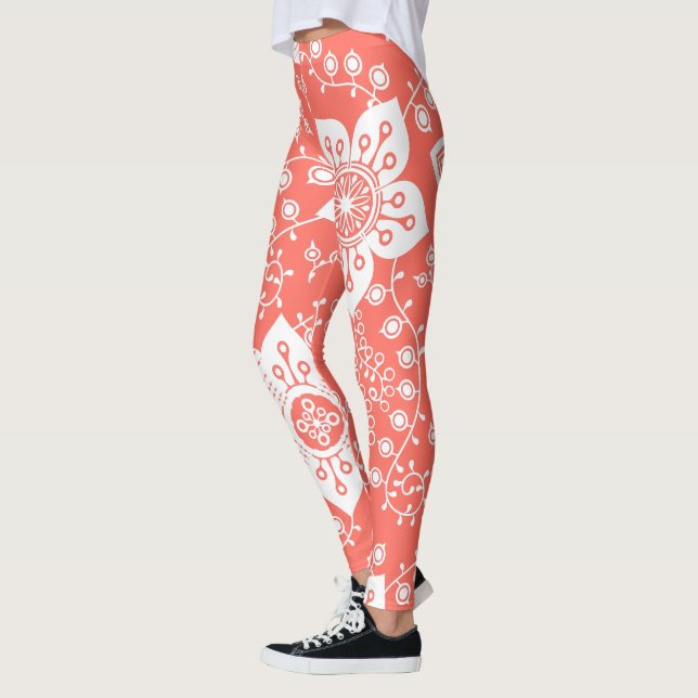 Leggings Funky Retro Guay Moderno Flores Patrón de arte (Izquierda)