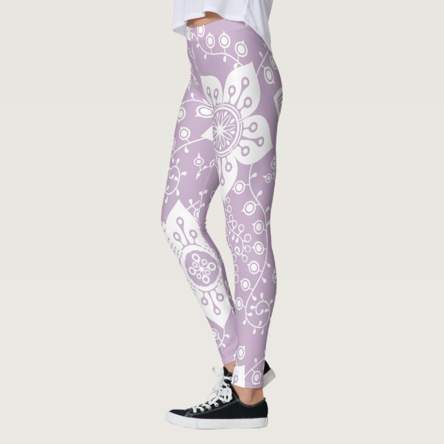 Leggings Funky Retro Guay Moderno Flores Patrón de arte (Izquierda)