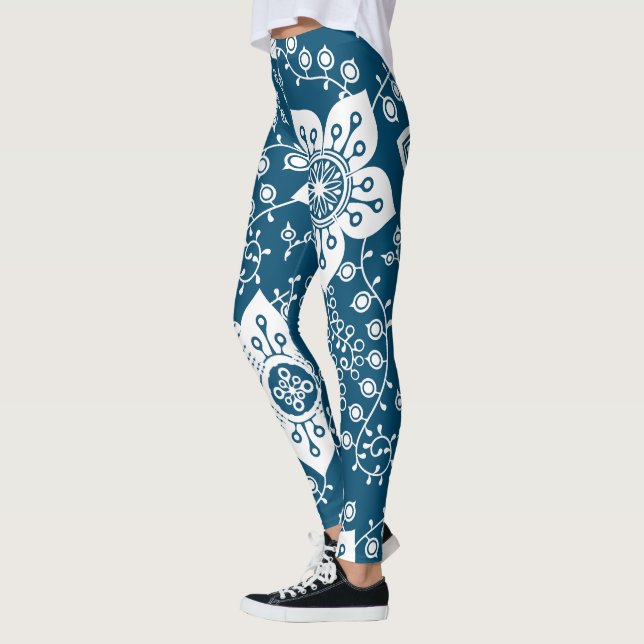 Leggings Funky Retro Guay Moderno Flores Patrón de arte (Izquierda)