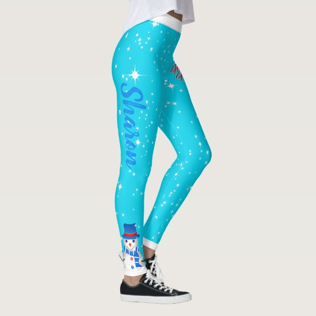 Leggings Funky Snowman y tu nombre en las festividades AZUL (Derecha)