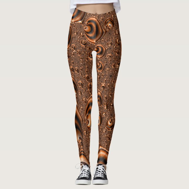 Leggings Funky Trippy Naranja en espiral negro arte fractal (Anverso)