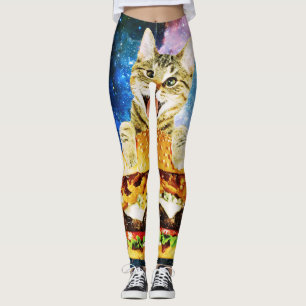Leggings Funny espacio para gatos de hamburguesas