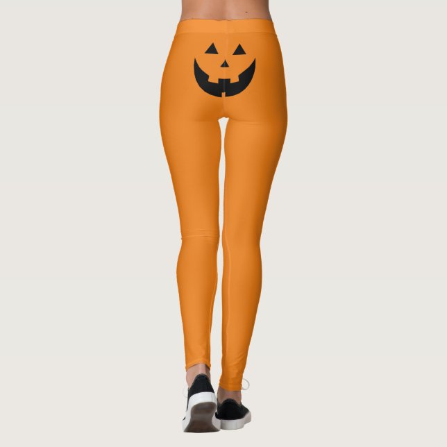 Leggings Funny naranja Jack o lantern calabaza cara Hallowe (Reverso)