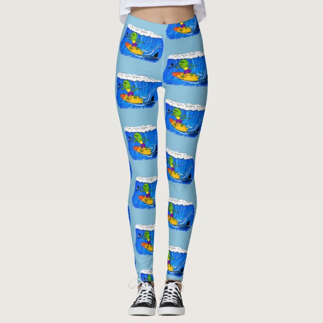 Leggings Funny personalizado de surf con lagarto frito (Anverso)
