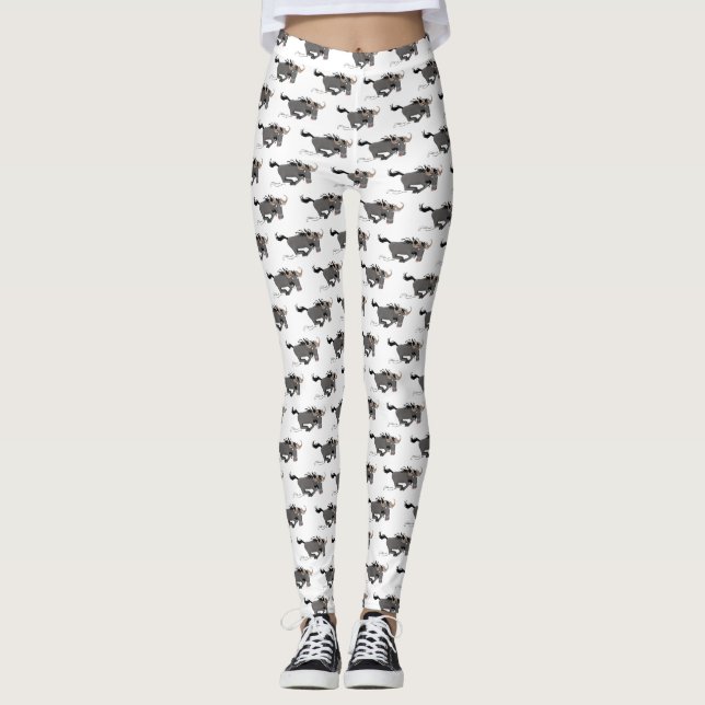 Leggings Funny Wildebeest corriendo ilustracion personaliza (Anverso)