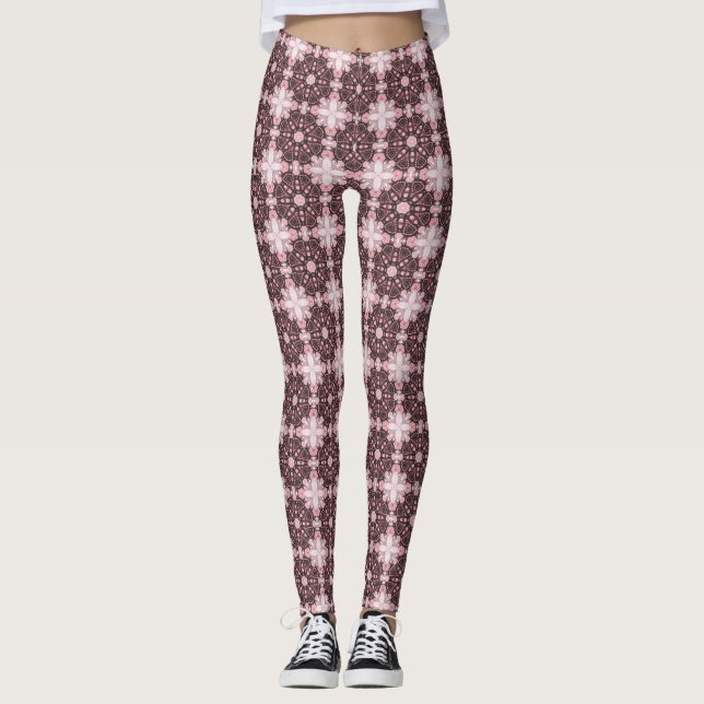 Leggings Fusión de Batik Geométrica de Brillo Rosado (Anverso)