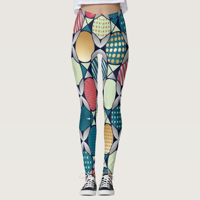 Leggings Fusión de Círculo Geométrico Retro Vibrante (Anverso)