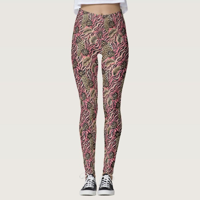 Leggings Fusión de impresión de animales rosados - Patrón s (Anverso)