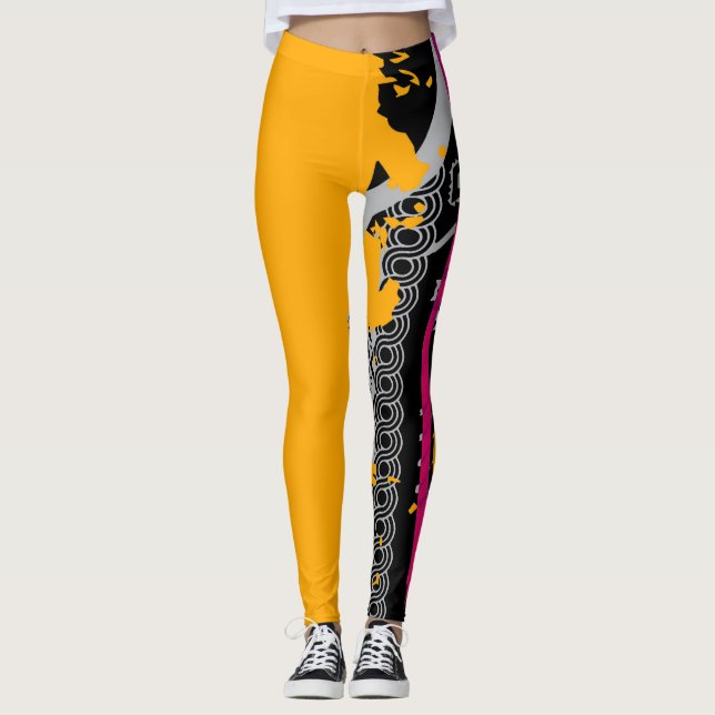 Leggings Fusión Tribal Negrita Amarillo y Rosa con Piernas (Anverso)