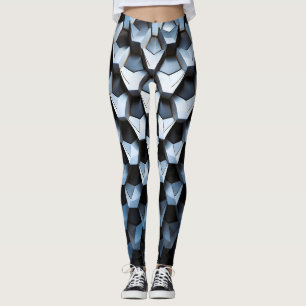 Leggings Futurista abstracto azul geométrico metálico