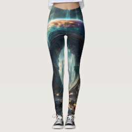 Leggings Futurista portal de planetas alienígenas con puert
