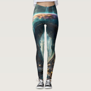 Leggings Futurista portal de planetas alienígenas con puert