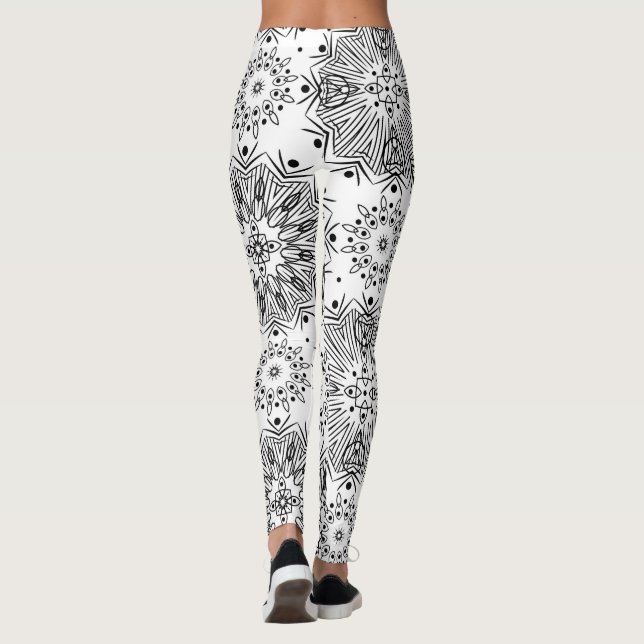 Leggings FuzzyFoxArt, negro y blanco (Reverso)