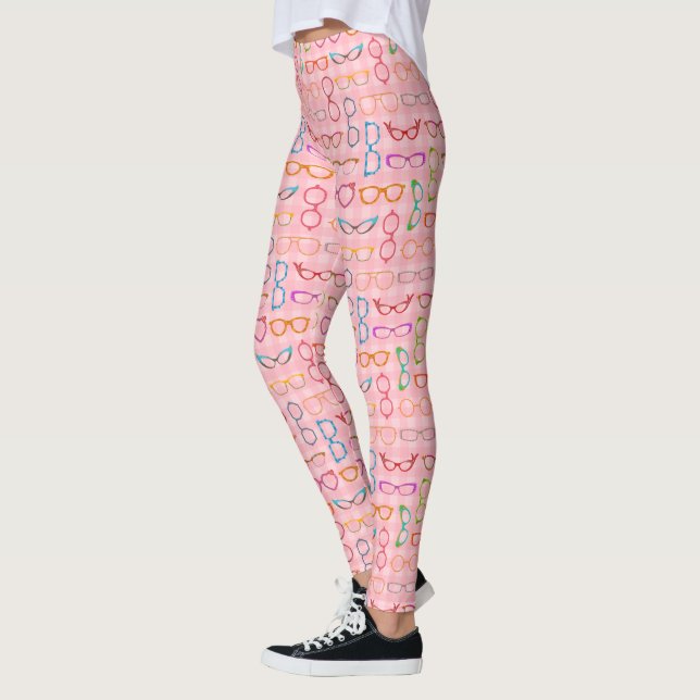 Leggings Gafas hipster retro moderno con Gingham rosa (Izquierda)