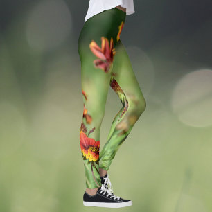 Leggings Gaillardia Girasoles Flores Silvestres Floral Verd