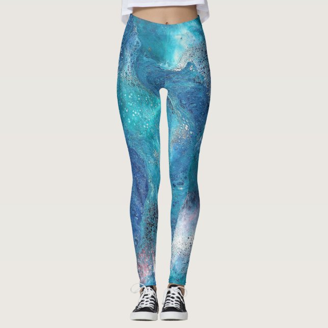 Leggings Galaxia 3 Piernas de abstrato azul suave (Anverso)