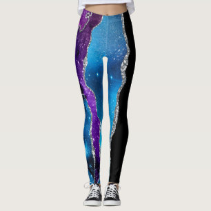 Leggings Galaxia Agate Marble Purpurina Púrpura Azul Rosa