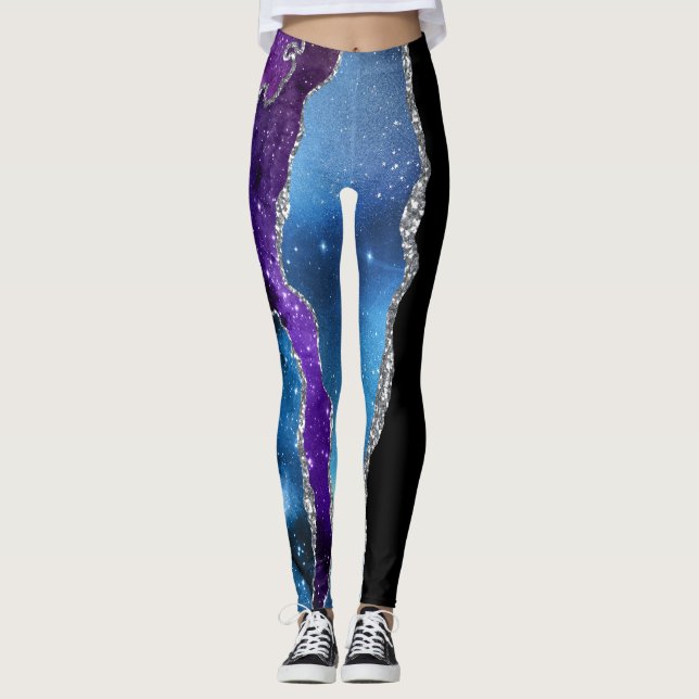 Leggings Galaxia Agate Marble Purpurina Púrpura Azul Rosa (Anverso)