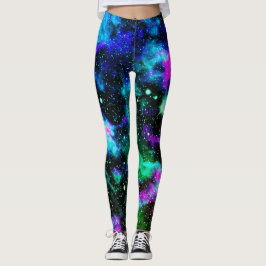 Leggings Galaxia azul y verde Leyendas de yoga neón
