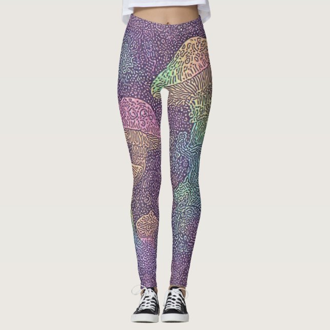 Leggings Galaxia de hongos psicodélicos - Piernas (Anverso)