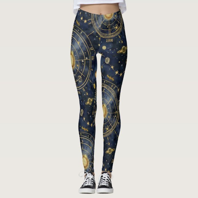Leggings Galaxia de mapas celestes de estrellas intrincadas (Anverso)