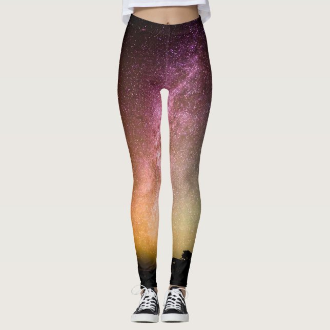 Leggings Galaxia del arcoíris de estrellas brillantes (Anverso)