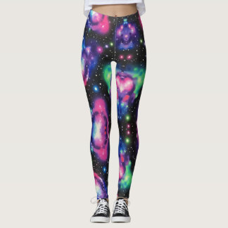 Leggings Galaxia En El Patrón De Los Colores De Neón Sin Pr